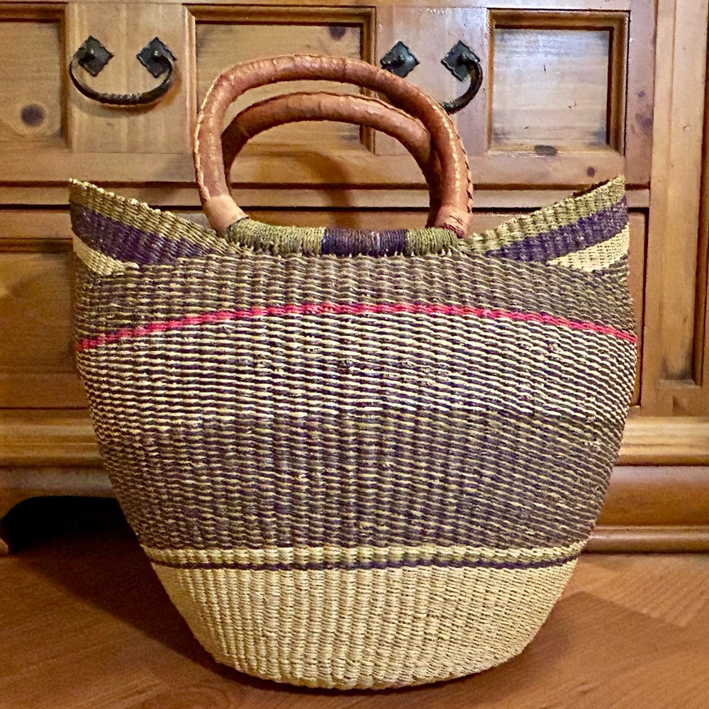 Handcrafted from Ghana Woven Bolga Tote Bag - Brown and Tan